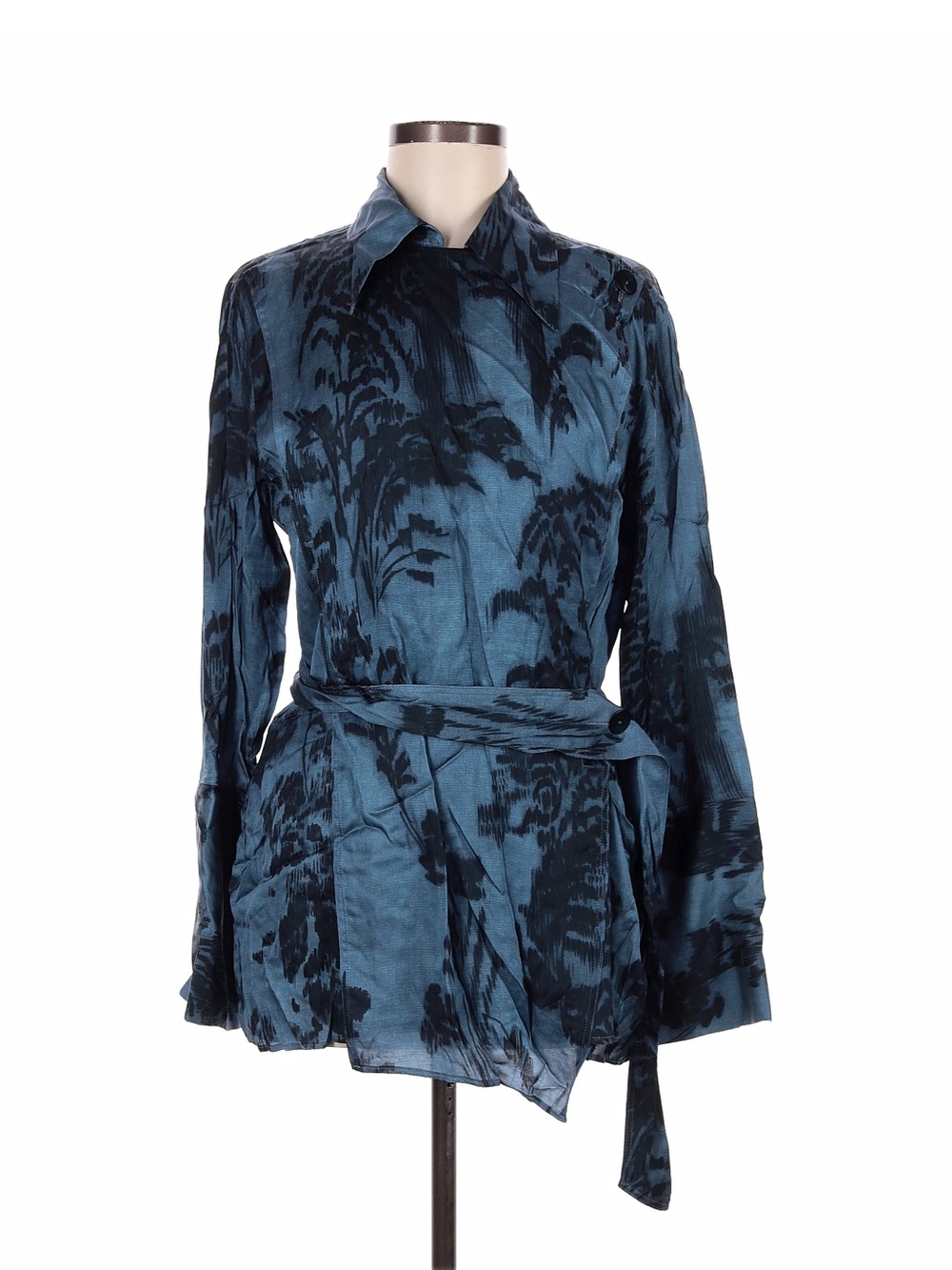 Massimo Dutti Black Printed Wrap elegant Blouse